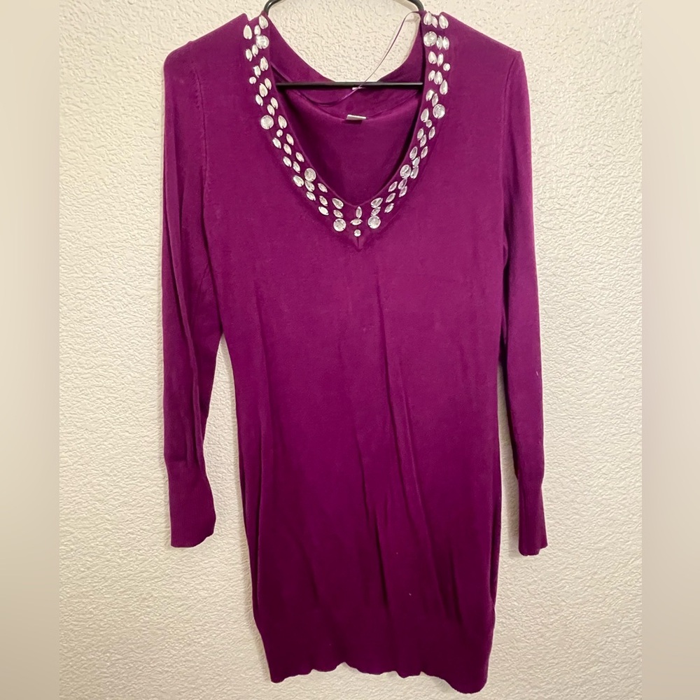 Venus Plum Sweater Dress with Embellishments Size Large